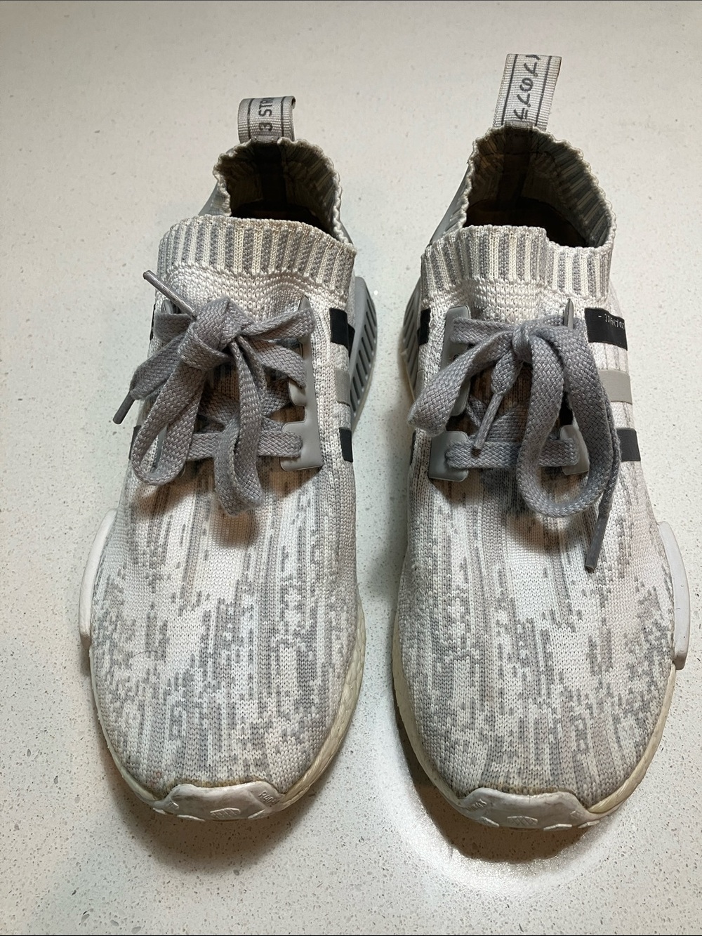 adidas Light Gray Knit Runner with Black Stripes